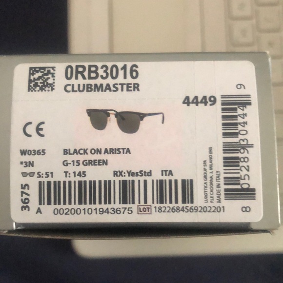 NEW RAY-BAN ClubMaster Frame: Black&Gold Lenses:Green Size: 51 - 21 - 145 - Picture 8 of 8